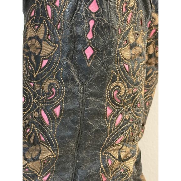 Corral Black Pink Gold Overlay Stitch Western Cowboy Boots Women's 9.5 M - Picture 6 of 7